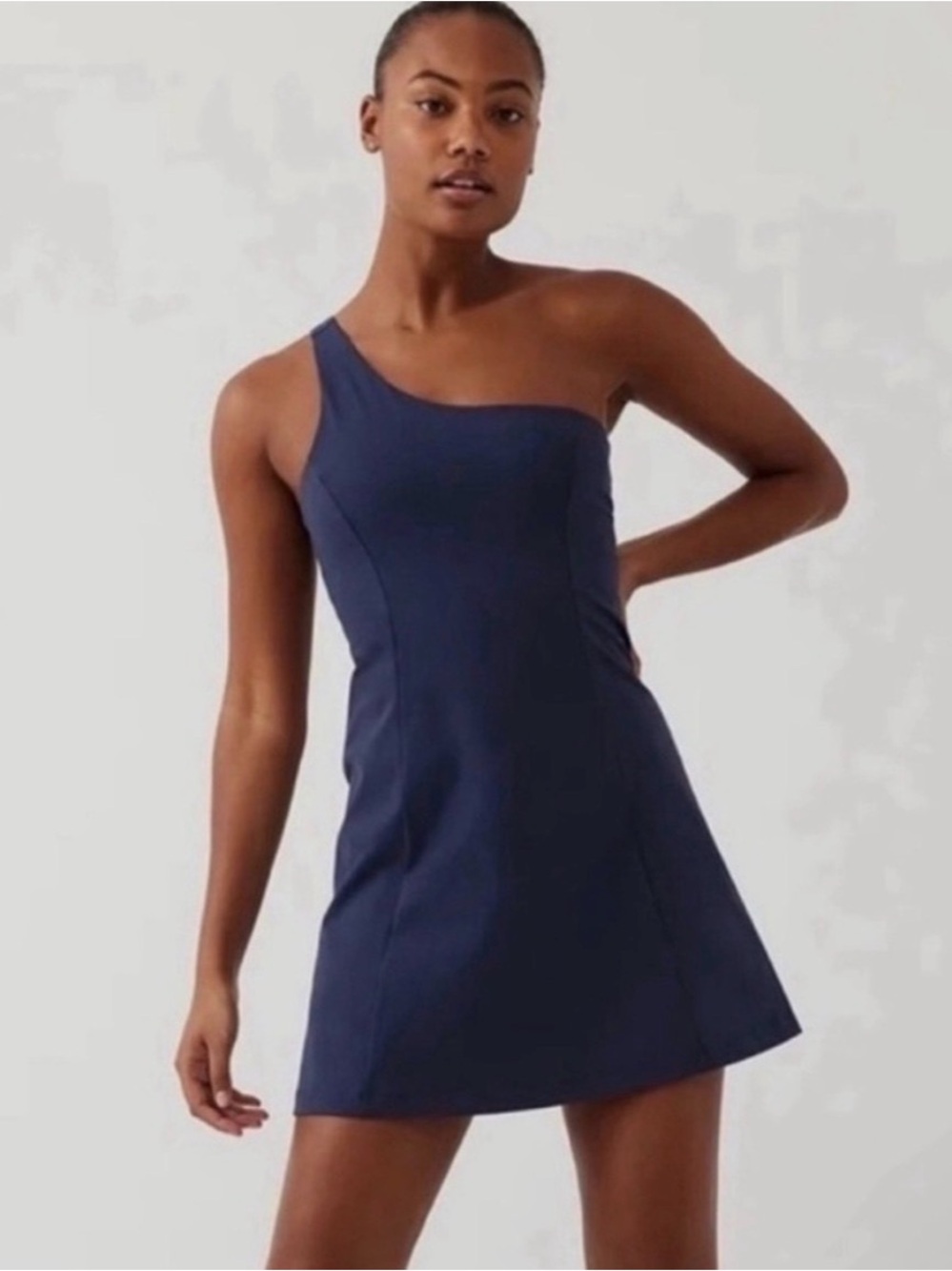 Outdoor Voices One-Shoulder Navy A-Line Dress
